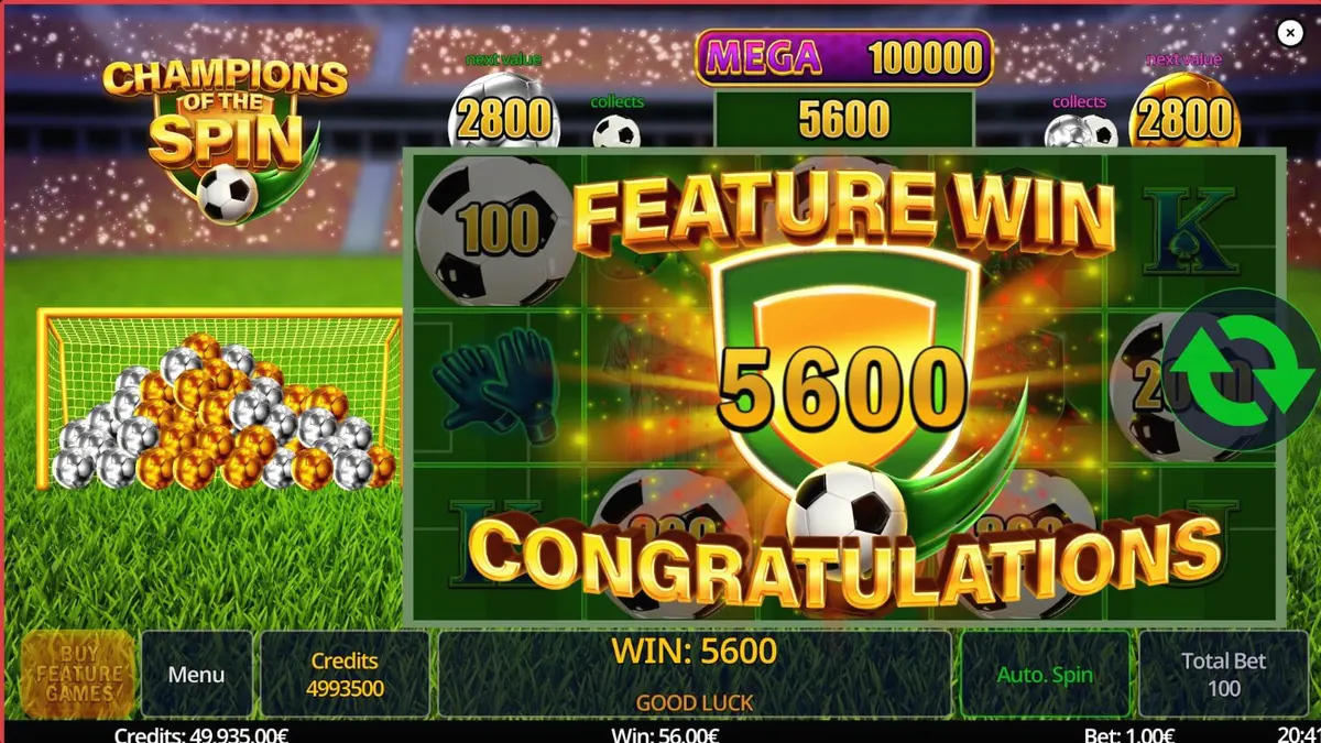 Tampilan visual stadion sepak bola dalam slot Champion of The Spin